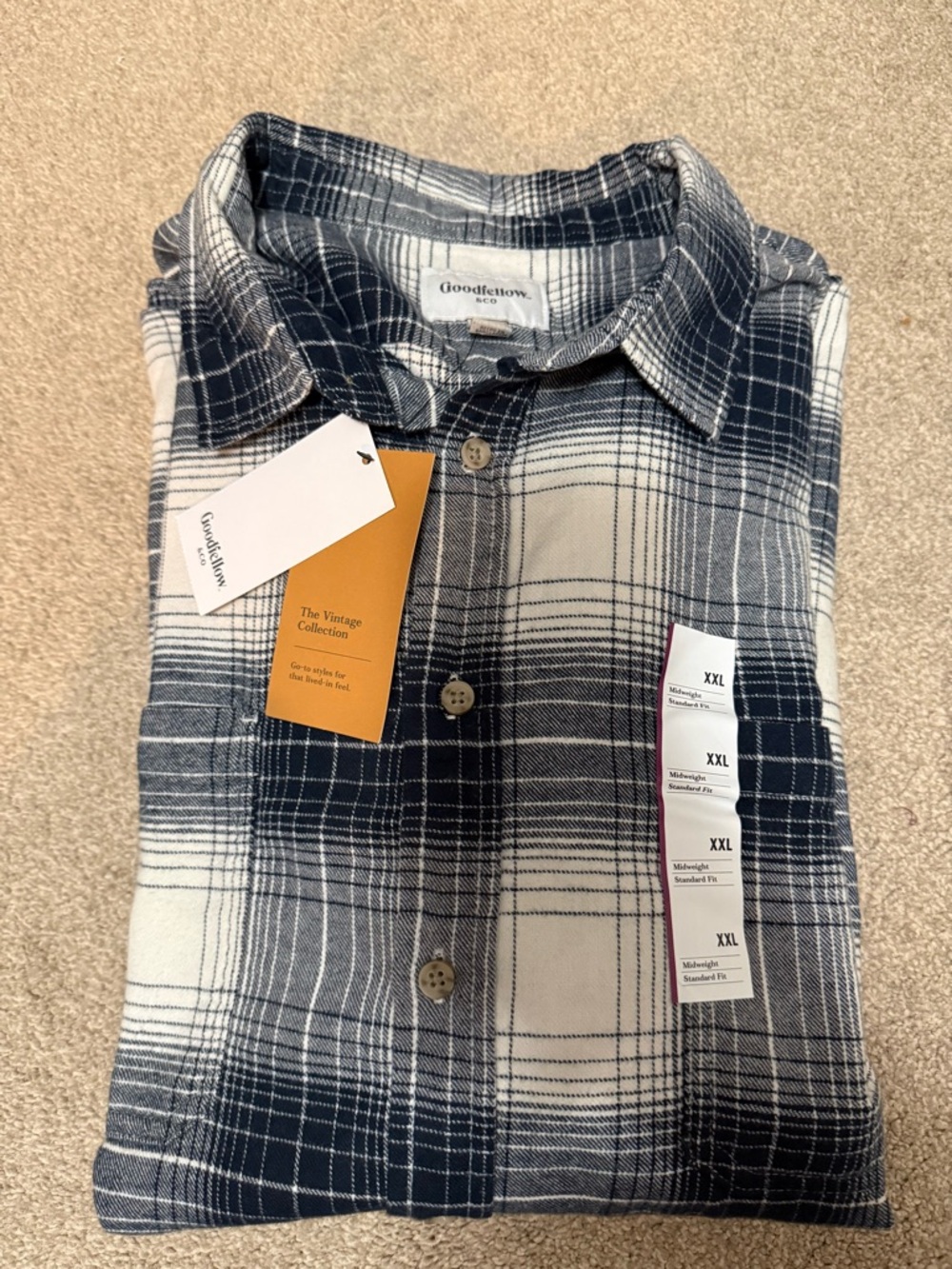 Goodfellow & Co Navy and White Plaid Button-Down Shirt